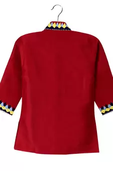 Red Embroidered Art Silk Boys Kurta Pyjama