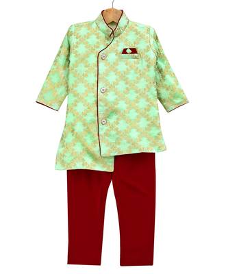 Blue Woven Brocade Boys Kurta Pyjama 1
