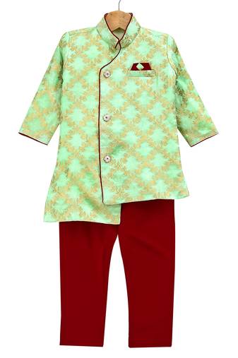 Blue Woven Brocade Boys Kurta Pyjama