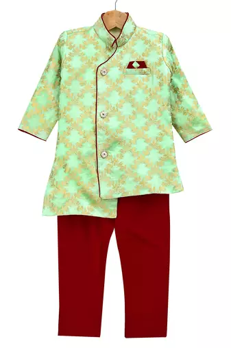 Blue Woven Brocade Boys Kurta Pyjama