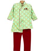 Blue Woven Brocade Boys Kurta Pyjama