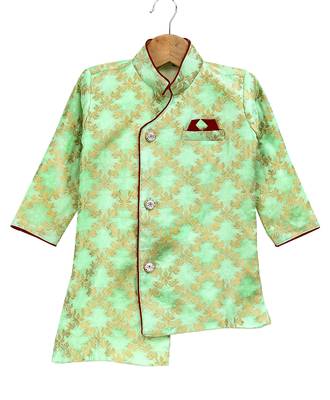 Blue Woven Brocade Boys Kurta Pyjama 2