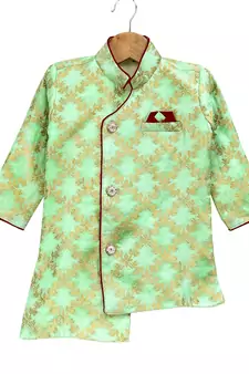 Blue Woven Brocade Boys Kurta Pyjama