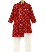 Red Woven Brocade Boys Kurta Pyjama