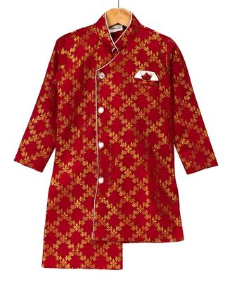 Red Woven Brocade Boys Kurta Pyjama 2