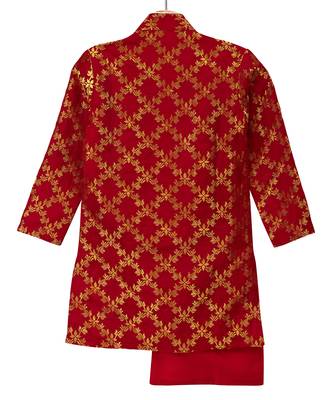 Red Woven Brocade Boys Kurta Pyjama 3