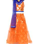 Orange Printed Net Stitched Lehenga