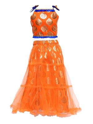 Orange Printed Net Stitched Lehenga 2