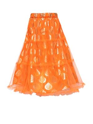 Orange Printed Net Stitched Lehenga 4