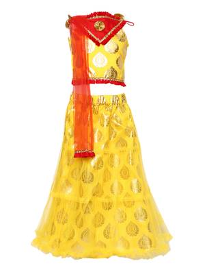 Yellow Printed Net Stitched Lehenga 1