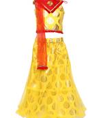 Yellow Printed Net Stitched Lehenga