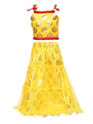 Yellow Printed Net Stitched Lehenga 2