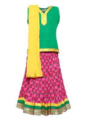 Pink Printed Cotton Stitched Lehenga 1