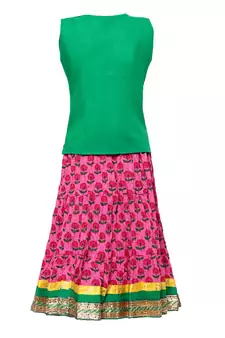 Pink Printed Cotton Stitched Lehenga