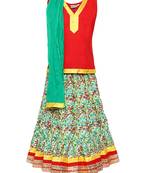 Green Printed Cotton Stitched Lehenga