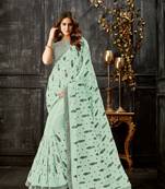 Green Embroidered Tissue Saree With Blouse