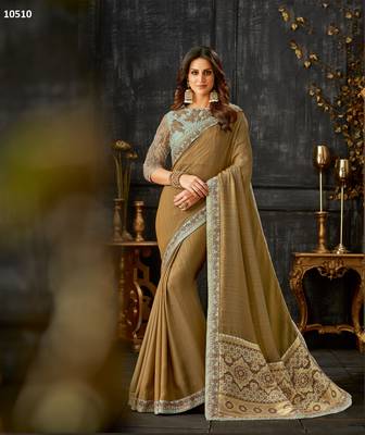 Brown Embroidered Art Silk Saree With Blouse 1