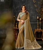 Brown Embroidered Art Silk Saree With Blouse