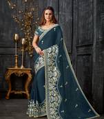 Green Embroidered Tissue Saree With Blouse