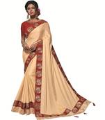 Cream Embroidered Satin Saree With Blouse