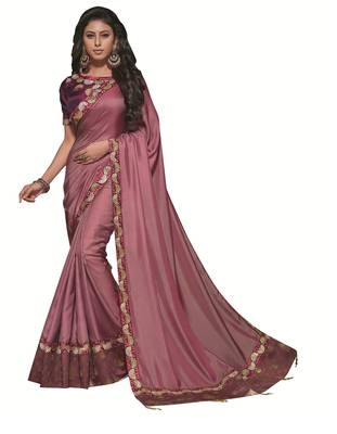 Purple Embroidered Satin Saree With Blouse 1