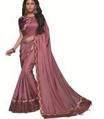 Purple Embroidered Satin Saree With Blouse