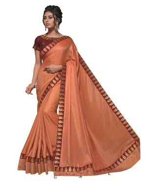 Orange Embroidered Satin Saree With Blouse 1