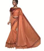 Orange Embroidered Satin Saree With Blouse