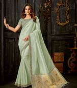 Green Embroidered Tissue Saree With Blouse