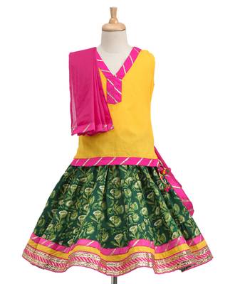 Green Printed Cotton Stitched Lehenga 1