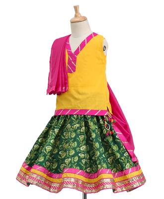 Green Printed Cotton Stitched Lehenga 3