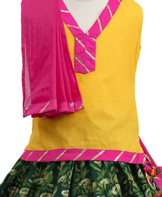 Green Printed Cotton Stitched Lehenga 4