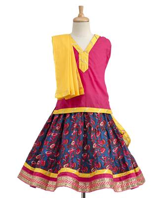 Blue Printed Cotton Stitched Lehenga 1