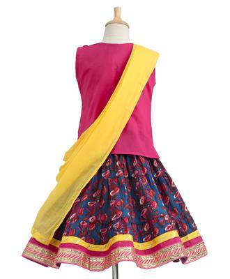 Blue Printed Cotton Stitched Lehenga 3