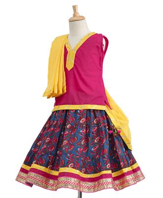 Blue Printed Cotton Stitched Lehenga 4