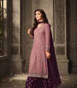 Purple embroidered faux georgette kameez with sharara