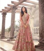 Baby pink colour  embroidered net Anarkali with dupatta