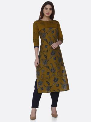Mustard printed viscose kurtas-and-kurtis 1