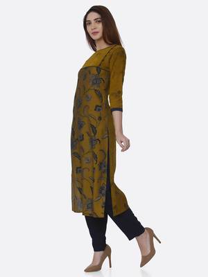 Mustard printed viscose kurtas-and-kurtis 3