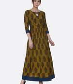 Yellow printed viscose kurtas-and-kurtis
