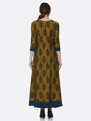 Yellow printed viscose kurtas-and-kurtis 2