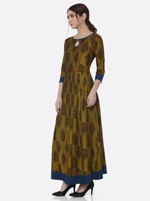 Yellow printed viscose kurtas-and-kurtis 3