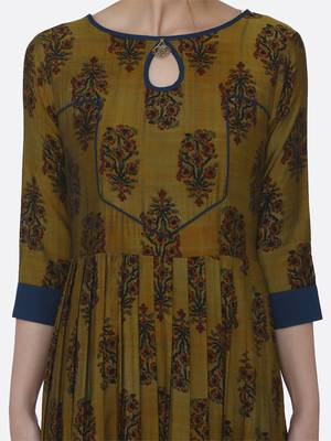 Yellow printed viscose kurtas-and-kurtis 5