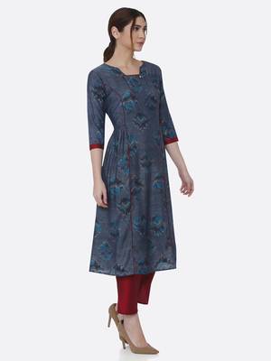Blue printed viscose kurtas-and-kurtis 3