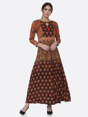 Orange printed rayon kurtas-and-kurtis 1