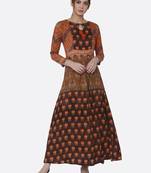 Orange printed rayon kurtas-and-kurtis