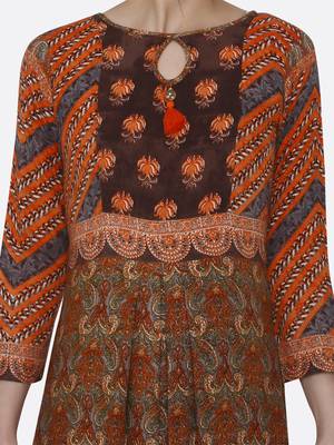 Orange printed rayon kurtas-and-kurtis 5