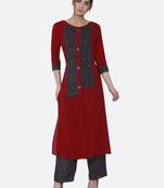 Red printed rayon kurtas-and-kurtis