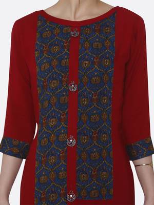 Red printed rayon kurtas-and-kurtis 5