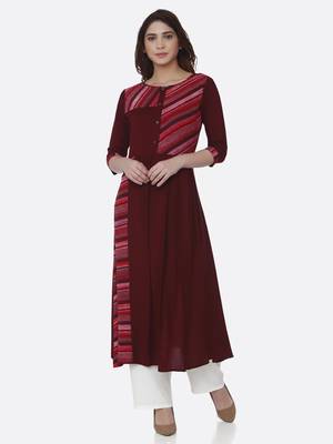 Maroon printed rayon kurtas-and-kurtis 1
